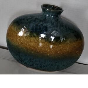 Vintage Chinese Art Pottry Blue Brown Drip Glaze Gourd Vase NEW No Box